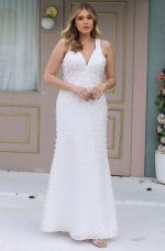 Vestido Dakota Tule Bordado 3d Saia Sereia - Branco