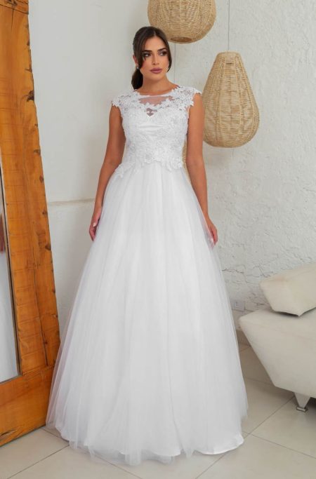 Vestido Bianca Noiva Busto Aplicação Bordada Manga Japonesa, - Branco