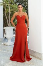 Vestido Hattie Alfaiatara Tqc Corpete com Barbatana Saia Fenda - Terra Cota