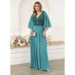 Vestido Kaylene Busto Bordado Manga Chiffon e Saia Rodada - Verde