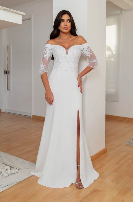Vestido Noiva Elsie Tqc Manga Saia Fenda - Off White