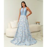 Vestido Hanna Importado Busto Liso e Saia Rodada Jacquard Estampado - Estampado