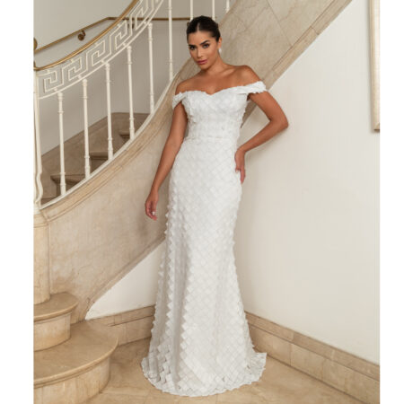 Vestido Ivy Noiva Tecido 3d Ombro A Ombro Saia Sereia - Branco