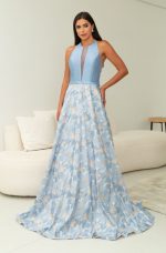 Vestido Hanna Importado Busto Liso e Saia Rodada Jacquard Estampado - Estampado