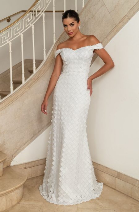 Vestido Ivy Noiva Tecido 3d Ombro A Ombro Saia Sereia - Branco