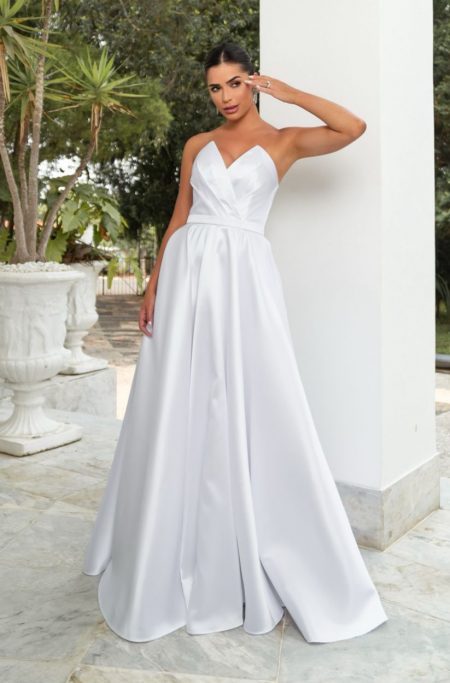 Vestido Zandaya Noiva Zibeline Tqc Prega Busto e Saia Rodada - Branco