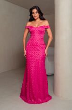 Vestido Ivy Tule Bordado Ombro A Ombro Saia Sereia - Pink