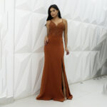 Vestido Margot Renda Busto Alfaiataria Saia Fenda - Terracota