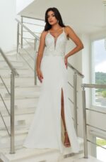 Vestido Eliana Noiva Bordado, Costa Trançada e Saia Fenda Alfaiataria - Off White