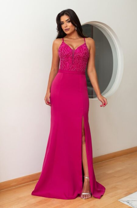 Vestido Margot Renda Busto Alfaiataria Saia Fenda - Pink
