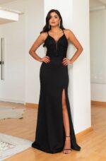 Vestido Margot Renda Busto Alfaiataria Saia Fenda - Preto