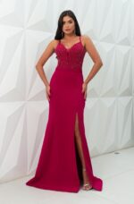 Vestido Margot Renda Busto Alfaiataria Saia Fenda - Vermelho