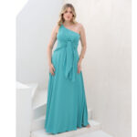 Vestido Kinley Um Ombro, Laço Frontal, Crepe Ggt e Saia Roda - Verde