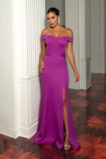 Vestido Michely Alfaitaria Ombro A Ombro Saia Fenda - Fuchsia