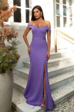 Vestido Michely Alfaitaria Ombro A Ombro Saia Fenda - Lavanda