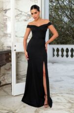 Vestido Michely Alfaitaria Ombro A Ombro Saia Fenda - Preto