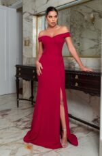 Vestido Michely Alfaitaria Ombro A Ombro Saia Fenda - Vermelho