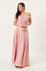 Vestido Brooke Ombro A Ombro Bordado e Saia Rodada - Rose