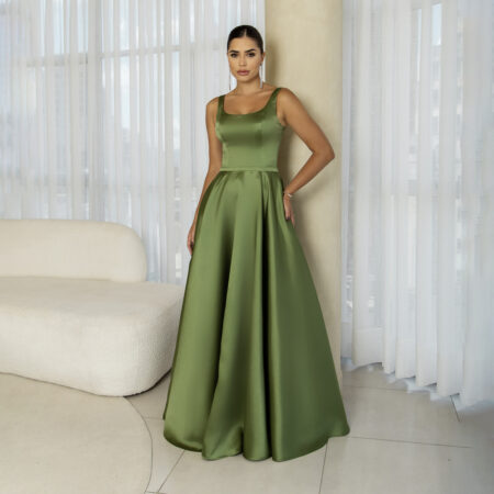 Vestido Dalilah Zibeline, Cinto e Saia Rodada - Oliva