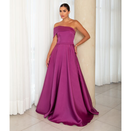 Vestido Nia Zibeline Um Ombro e Saia Rodada - Fuchsia