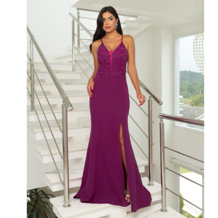 Vestido Wren Bordado Alfaiataria, Costa Trançada e Saia Fenda  - Fuchsia