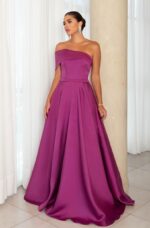 Vestido Nia Zibeline Um Ombro e Saia Rodada - Fuchsia