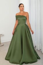 Vestido Nia Zibeline Um Ombro e Saia Rodada - Oliva