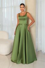 Vestido Dalilah Zibeline, Cinto e Saia Rodada - Oliva