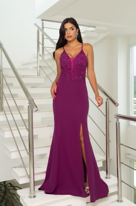 Vestido Wren Bordado Alfaiataria, Costa Trançada e Saia Fenda  - Fuchsia