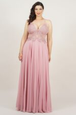 Vestido Irlanda Bordado com Alça e Saia Rodada Chiffon - Rose