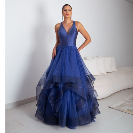 Vestido Elanor Busto Zibeline Saia Camada de Tule - Royal