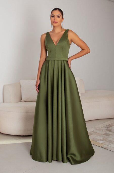 Vestido Mara Zibeline Regata Saia Rodada - Oliva