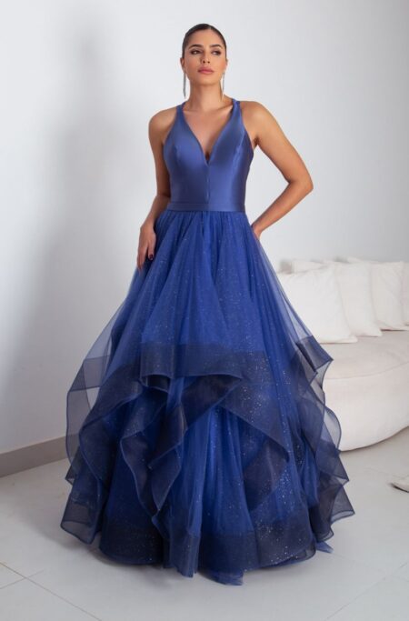 Vestido Elanor Busto Zibeline Saia Camada de Tule - Royal