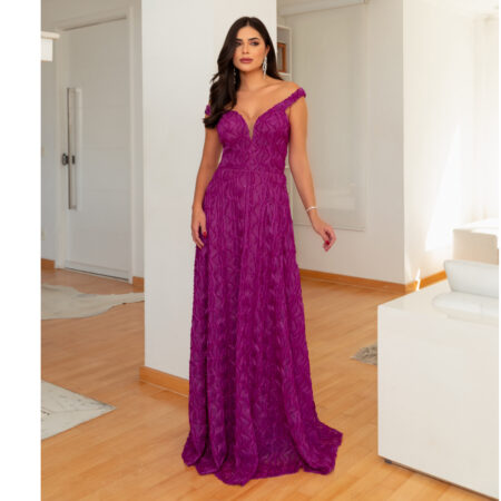 Vestido Mercy Lurex ombro a ombro e saia rodada - Fuchsia