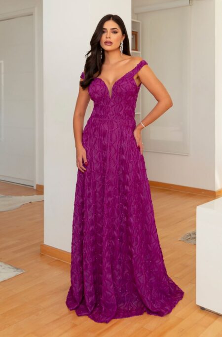 Vestido Mercy Lurex ombro a ombro e saia rodada - Fuchsia