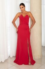 Vestido Amaris Alfaiataria Prega No Busto Tqc e Saia Sereia - Vermelho