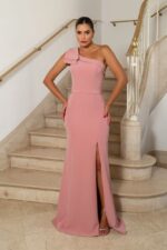 Vestido Anastasia Alfaiataria Um Ombro Detalhe Laço e Saia Fenda - Rose
