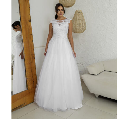 Vestido Bianca Noiva Busto Aplicação Bordada Manga Japonesa, - Branco