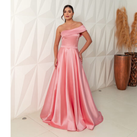 Vestido Lilith Zibeline Um Ombro e Saia Rodada - Rose