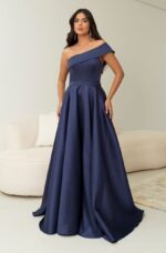 Vestido Lilith Zibeline Um Ombro e Saia Rodada - Marinho