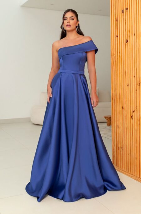 Vestido Lilith Zibeline Um Ombro e Saia Rodada - Royal