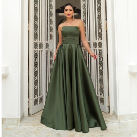 Vestido Harlow Zibeline Tqc com Prega Frontal Saia Rodada - Oliva