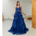 Vestido Reign Tule Brilho Regata com Saia Cascata - Royal