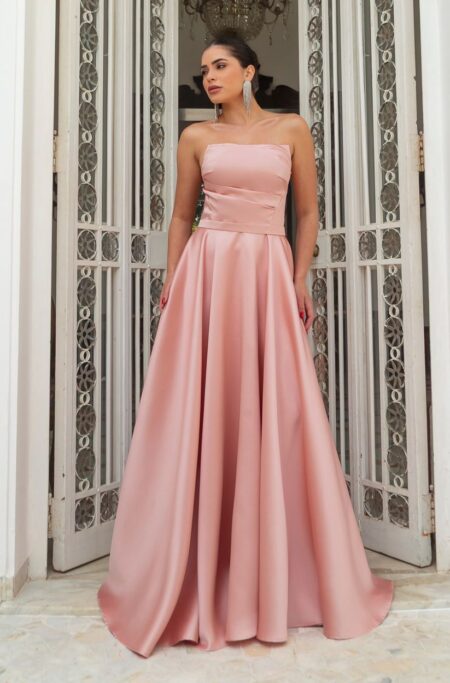Vestido Harlow Zibeline Tqc com Prega Frontal Saia Rodada - Rose