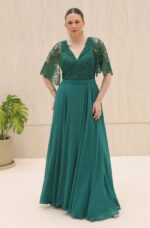 Vestido Gracelynn Chiffon Renda Saia Rodada - Musgo