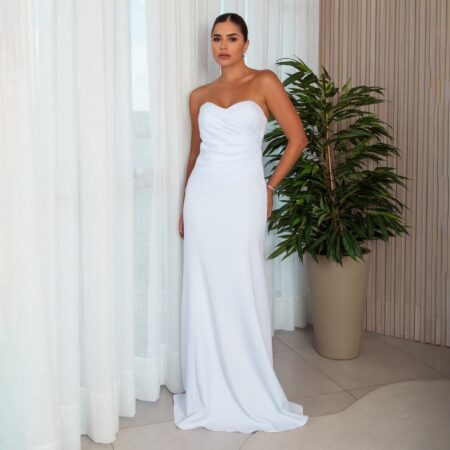Vestido Elora Noiva Alfaiataria Tqc com Prega Frontal e Saia Sereia - Branco
