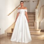 Vestido Noiva Kallina Zibeline Ombro A Ombro com Saia Rodada - Branco
