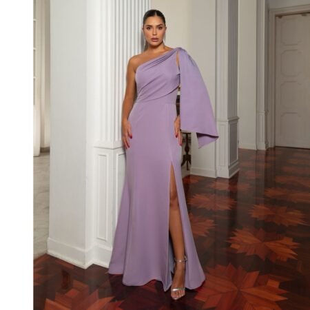 Vestido Samanty Alfaiataria Busto Prega Um Ombro, Capa Detal - Lavanda