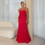 Vestido Elora Alfaiataria Prega Frontal e Saia Sereia - Vermelho