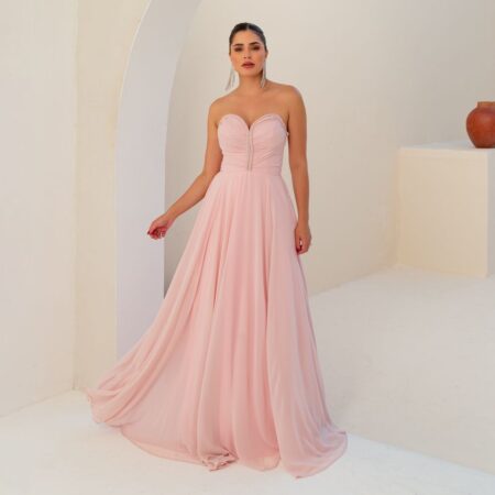 Vestido Aliyah Chiffon Tqc Detalhe Trançado Busto Franzido e Saia Rodada - Rose